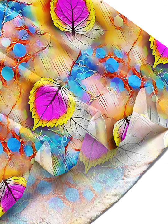 Adaychic Men's Hawaiian Colorful Leaf Pattern Long Sleeve Shirt with Chest Pocket