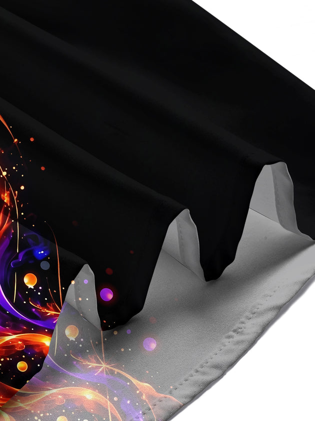 Adaychic Men's Halloween Black Cat On Crescent Moon Print Short Sleeve Shirt with Chest Pocket