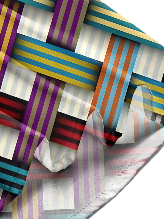 Adaychic Men's Printed Colorful Geometric Stripes Print Long Sleeve Shirt with Chest Pocket