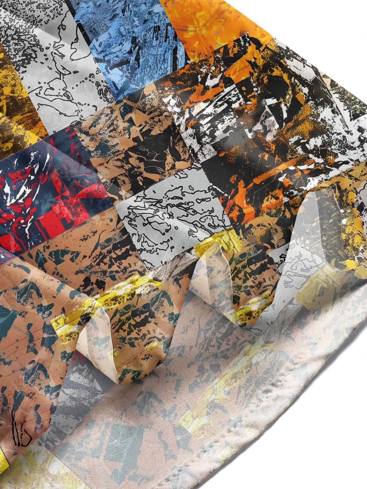 Adaychic Men's Vintage Style Abstract Patchwork Print Long Sleeve Shirt with Chest Pocket