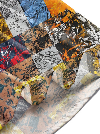 Adaychic Men's Vintage Style Abstract Patchwork Print Long Sleeve Shirt with Chest Pocket