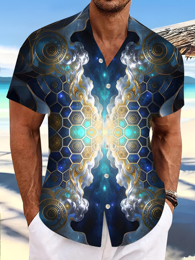 men's Hawaiian shirt front view tropical beach vacation