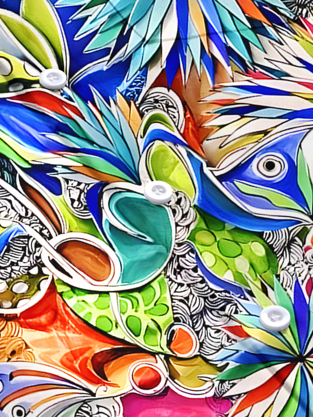 Men's Hawaiian floral short sleeve shirt flat lay