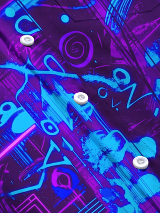 Adaychic Men's Graphic Neon Cyberpunk Graffiti Print Long Sleeve Shirt with Chest Pocket