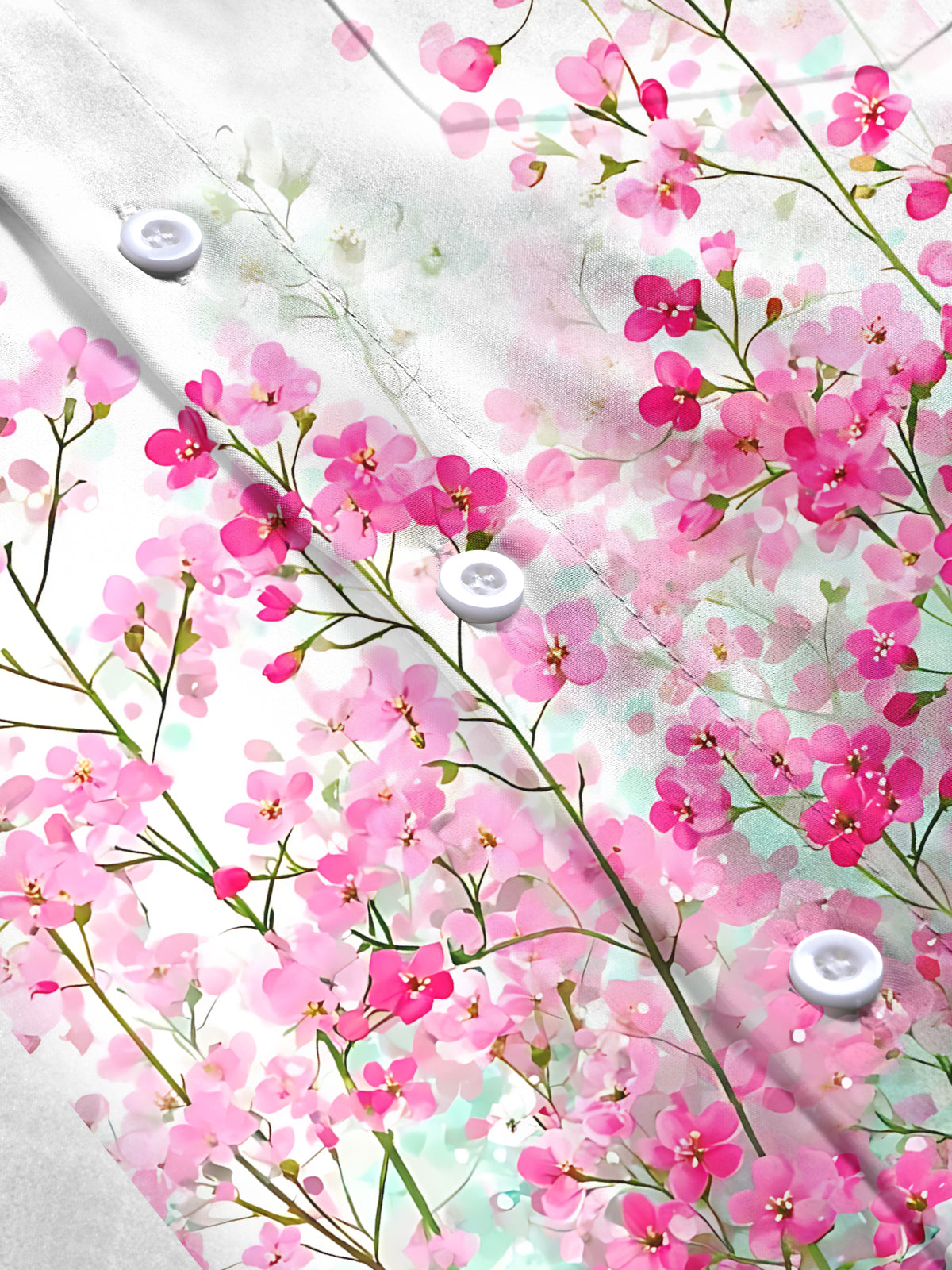 Adaychic Men's Floral Pink Flower Print Floral Pattern Long Sleeve Shirt with Chest Pocket