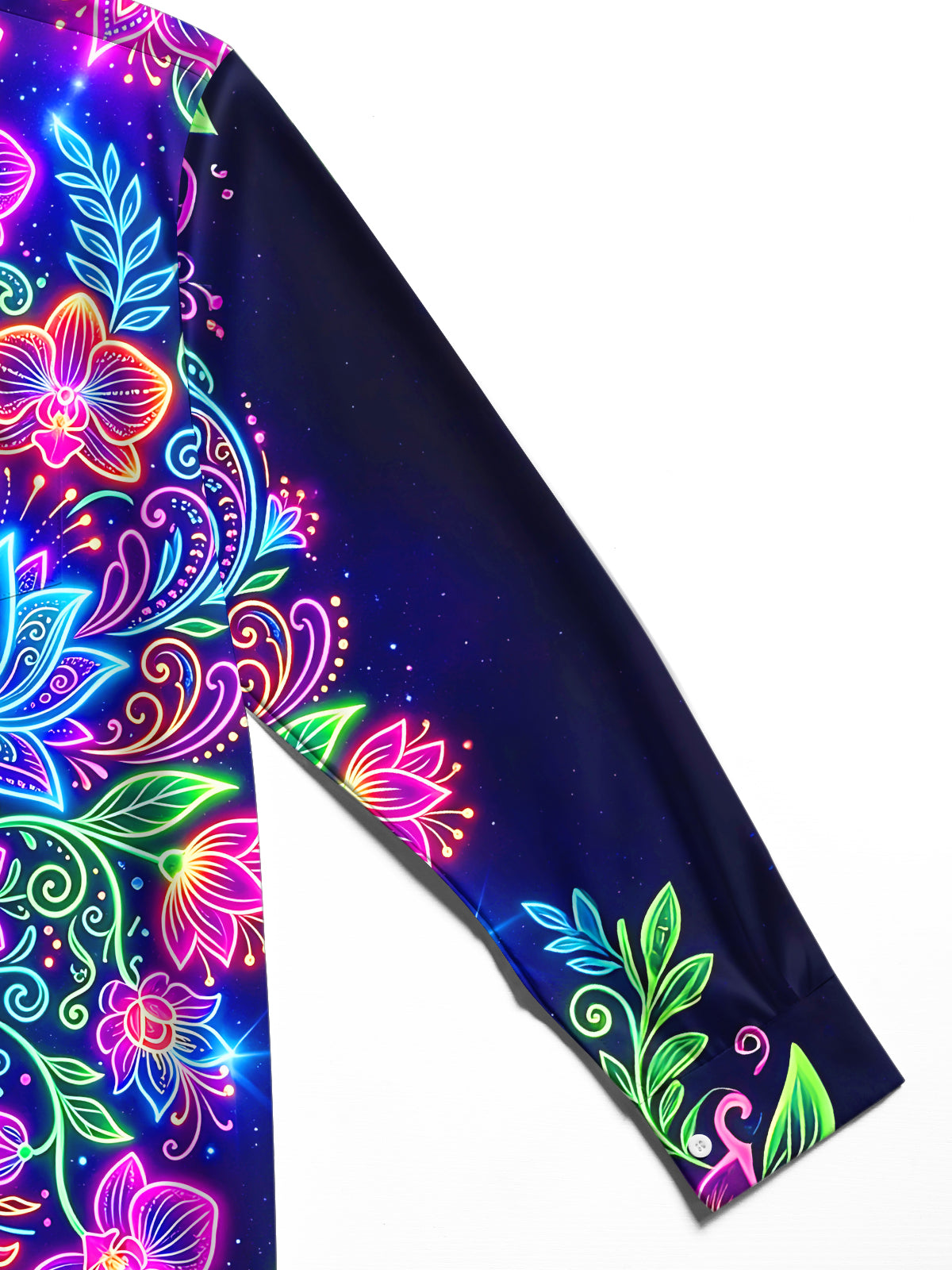 Adaychic Men's Printed Neon Floral Paisley Print Long Sleeve Shirt with Chest Pocket