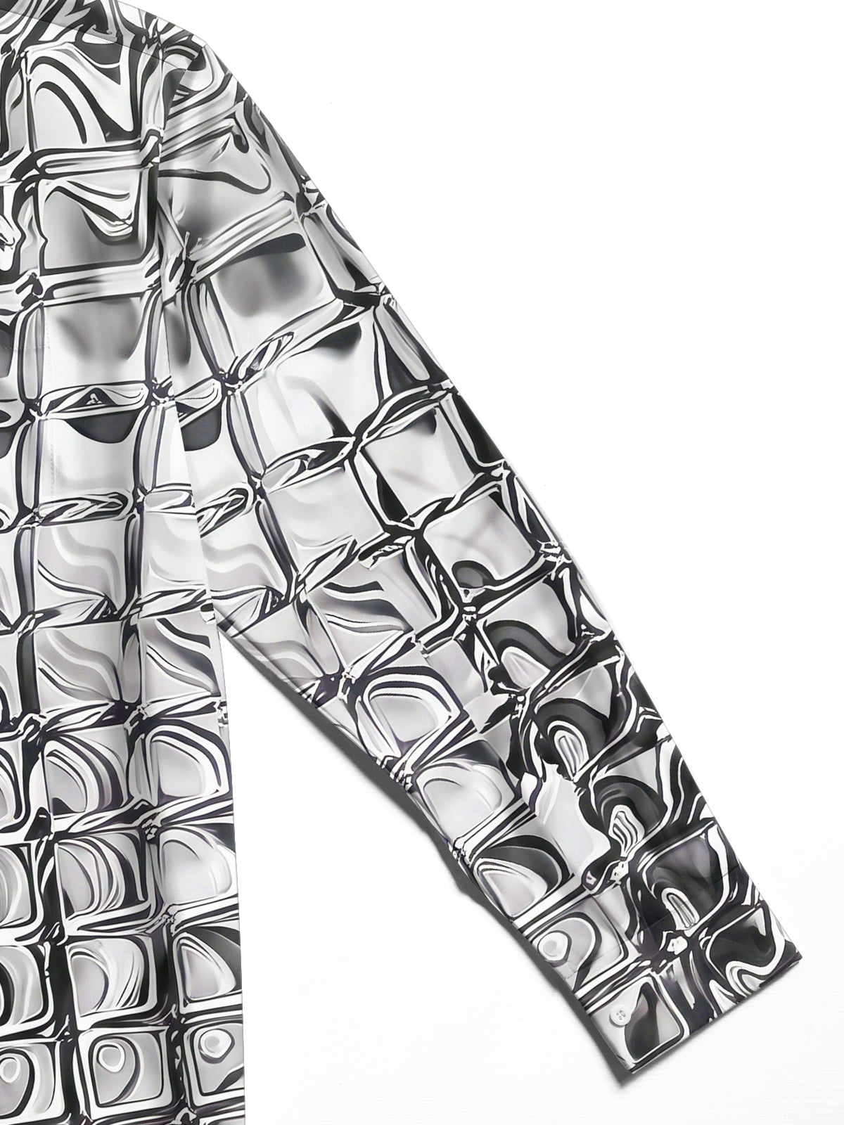 Adaychic Men's Patterned Distorted Liquid Squares Print Long Sleeve Shirt with Chest Pocket