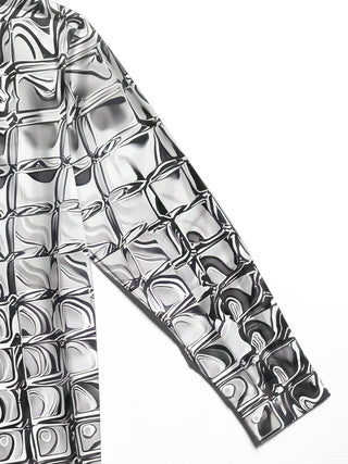 Adaychic Men's Patterned Distorted Liquid Squares Print Long Sleeve Shirt with Chest Pocket