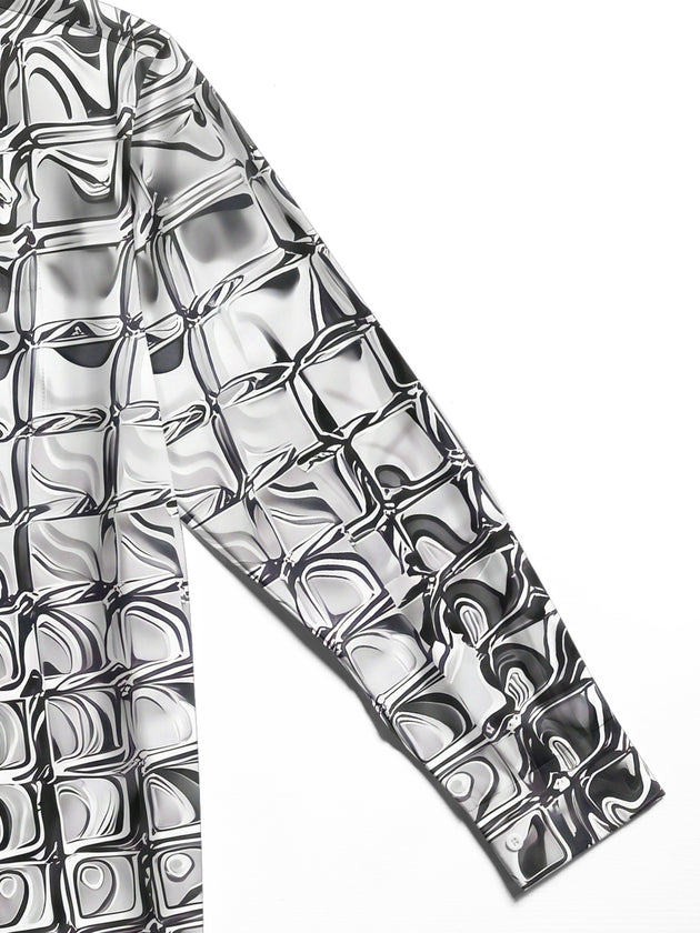 Adaychic Men's Patterned Distorted Liquid Squares Print Long Sleeve Shirt with Chest Pocket