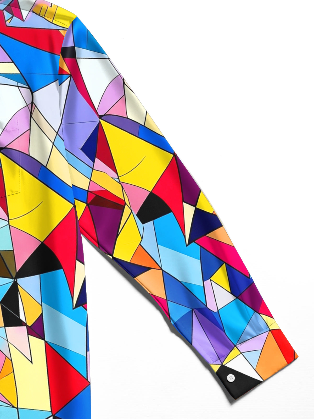 Adaychic Men's Printed Colorful Geometric Shapes Print Long Sleeve Shirt with Chest Pocket