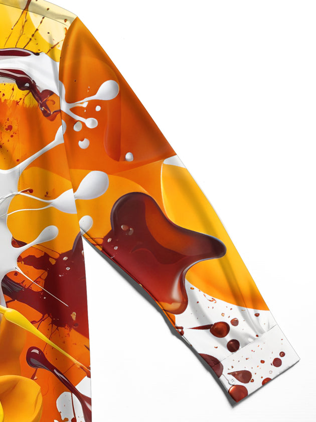 Adaychic Men's Printed Liquid Paint Splatter Print Long Sleeve Shirt with Chest Pocket