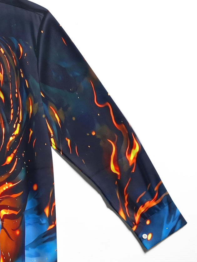 Adaychic Men's Graphic Pattern Print Long Sleeve Shirt with Chest Pocket