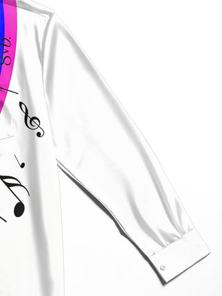 Adaychic Rainbow Notes Long Sleeve Shirt with Chest Pocket