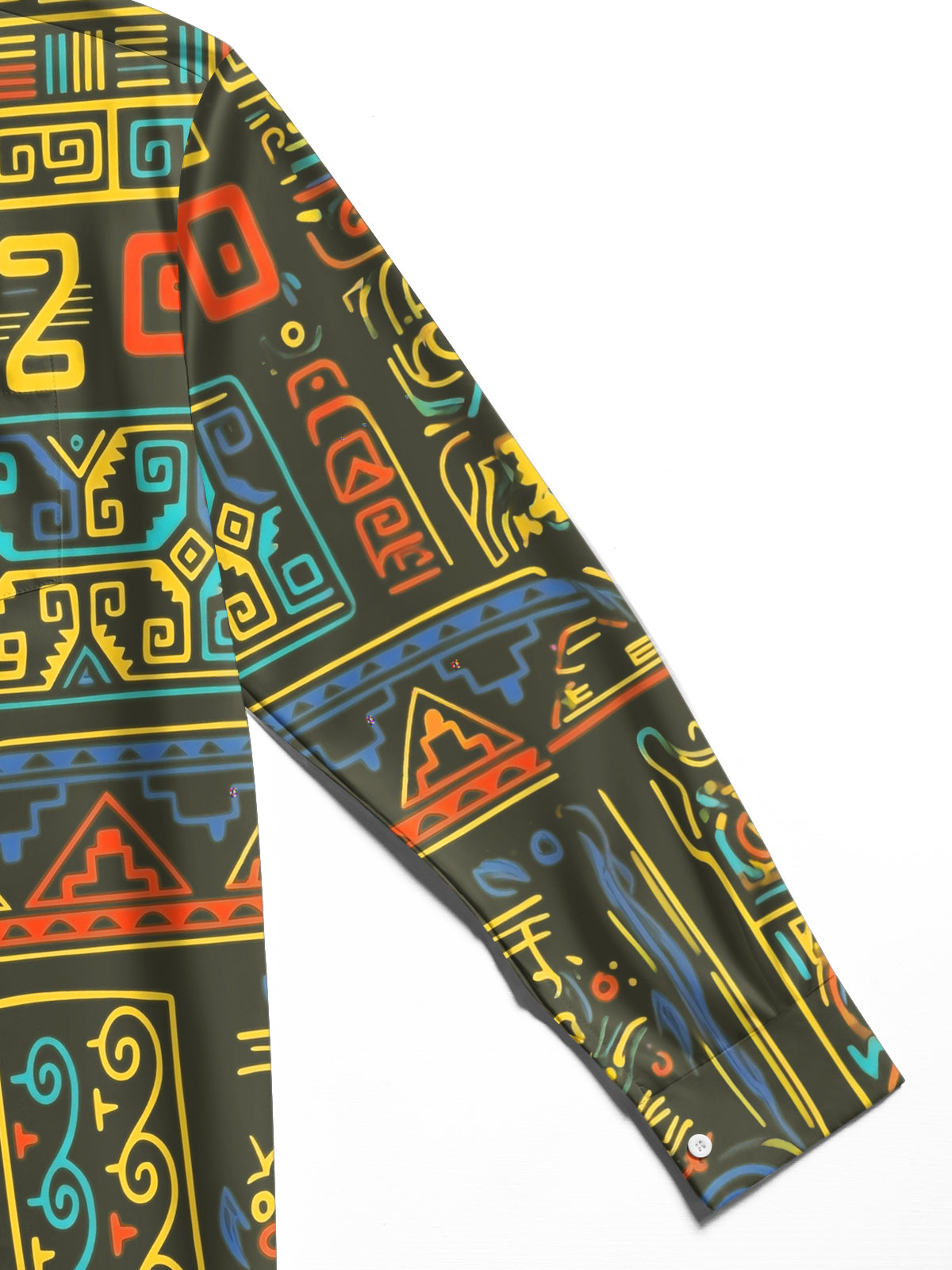 Adaychic Men's Hawaiian Ethnic Geometric Totem Print Long Sleeve Shirt with Chest Pocket