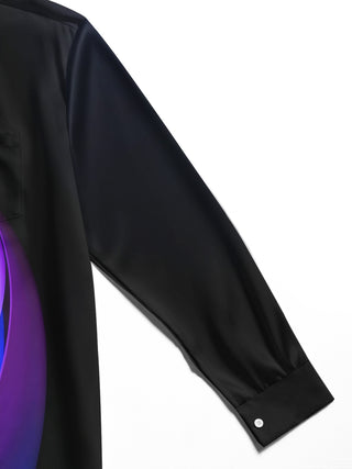 Adaychic Men's Printed Colorful Abstract Waves Print Long Sleeve Shirt with Chest Pocket