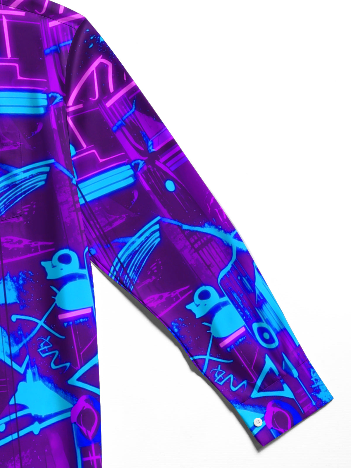 Adaychic Men's Graphic Neon Cyberpunk Graffiti Print Long Sleeve Shirt with Chest Pocket
