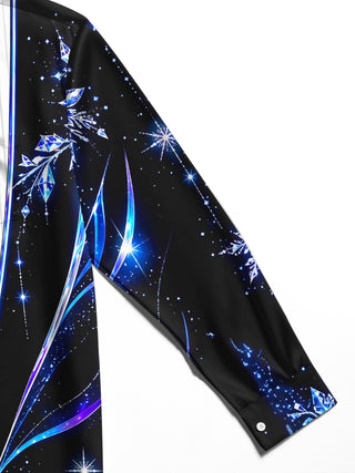Adaychic Men's Long Sleeve Shirt - Crystal Snowflakes And Geometric Ice Patterns Print with Chest Pocket