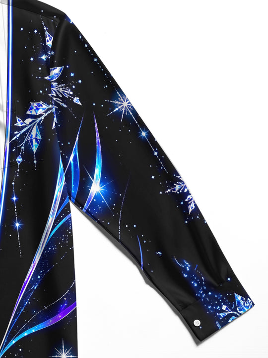Adaychic Men's Long Sleeve Shirt - Crystal Snowflakes And Geometric Ice Patterns Print with Chest Pocket
