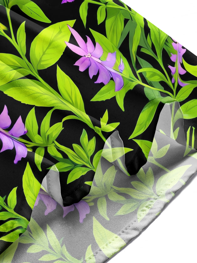 Adaychic Men's Hawaiian Purple Flowers Print Long Sleeve Shirt with Chest Pocket