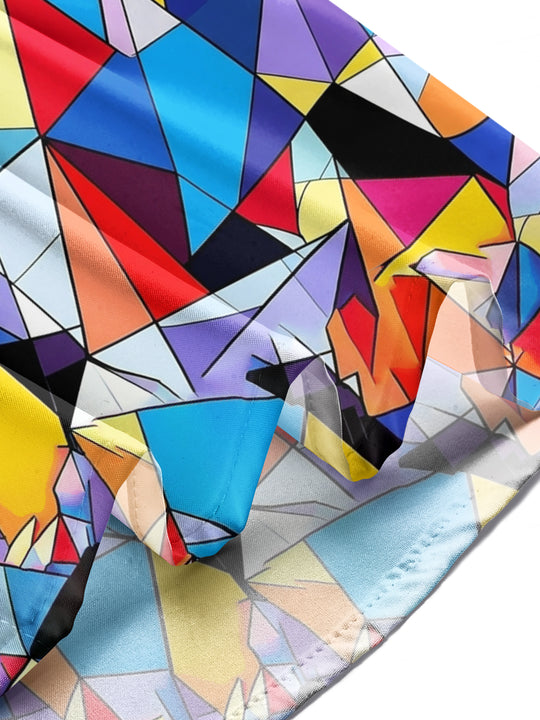 Adaychic Men's Printed Colorful Geometric Shapes Print Long Sleeve Shirt with Chest Pocket