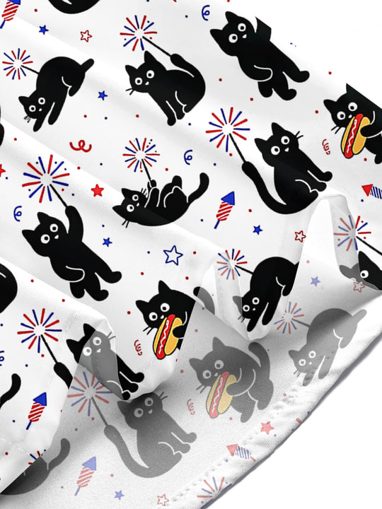 Independence Cat Hot Dog Firework Men's Pocket Short Sleeve Shirts