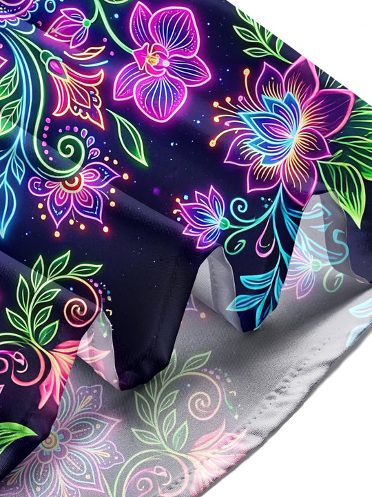 Adaychic Men's Printed Neon Floral Paisley Print Long Sleeve Shirt with Chest Pocket