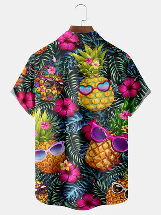 Men's funny pineapple print short sleeve Hawaiian shirt back view