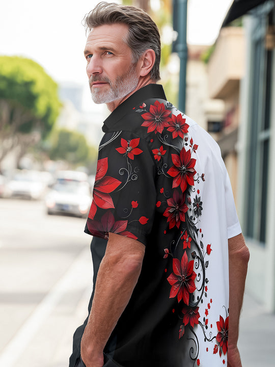 Men's floral short sleeve shirt back view