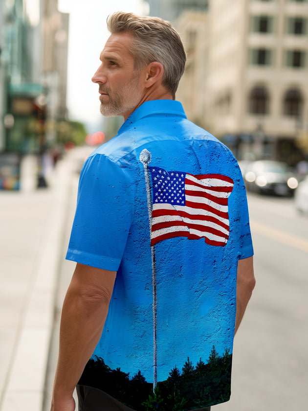 Men's patriotic star pattern short sleeve shirt flat lay view