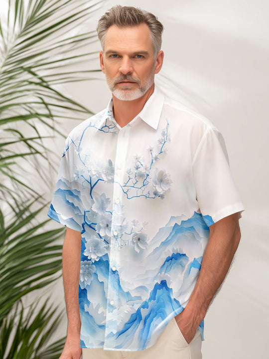 Men's floral print pocket short sleeve shirt back view