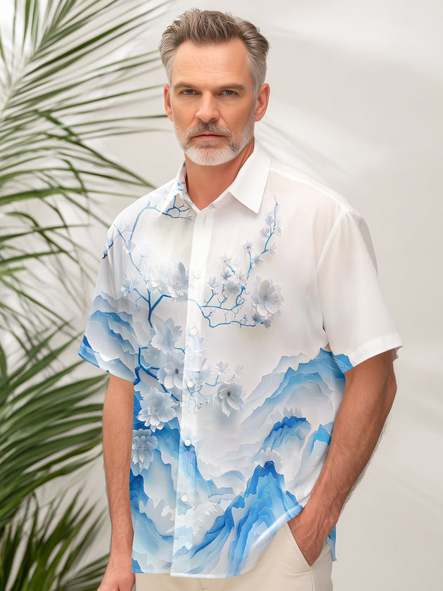 Men's floral print pocket short sleeve shirt back view
