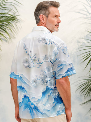 Men's floral print short sleeve shirt flat lay pattern detail