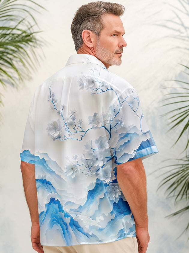 Men's floral print short sleeve shirt flat lay pattern detail