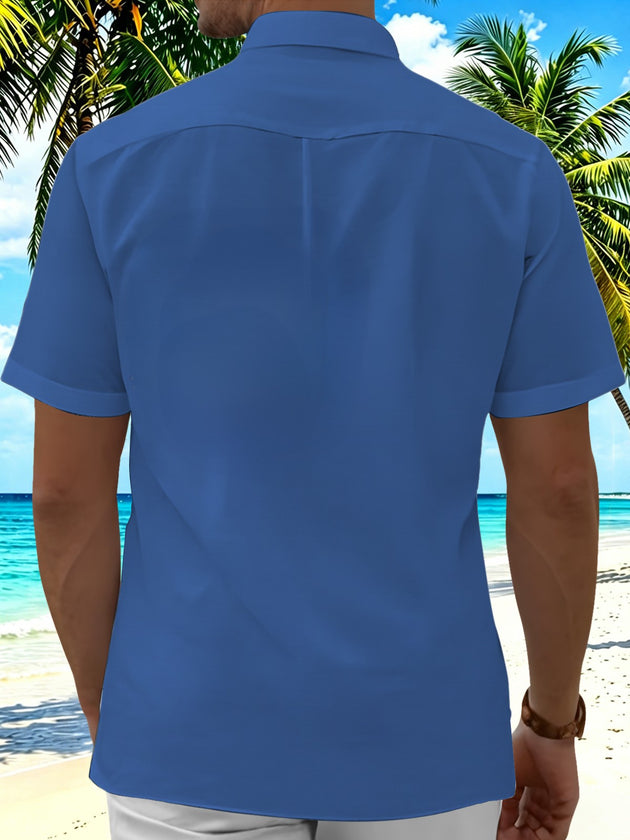 Adaychic Men's Hawaiian Parrot In Tree Hole Print Short Sleeve Shirt with Chest Pocket
