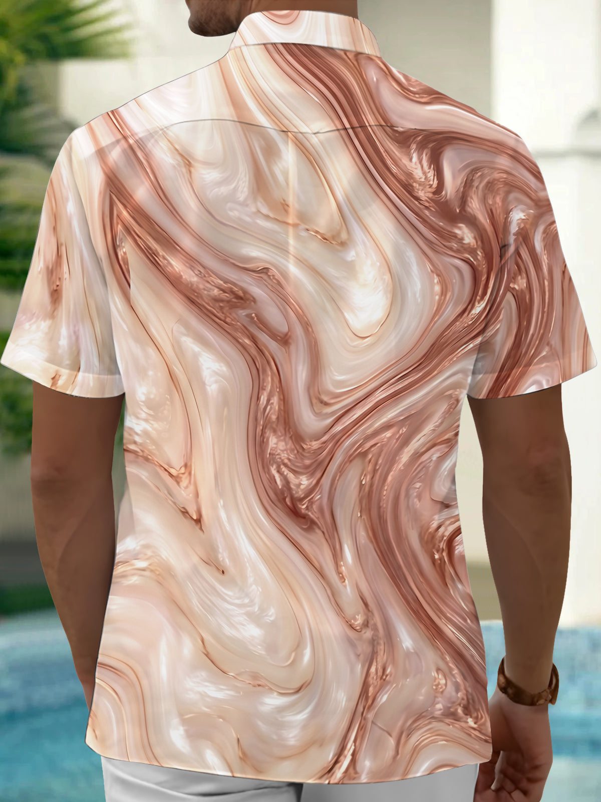 Adaychic Men's Printed Abstract Swirl Pattern Short Sleeve Shirt with Chest Pocket