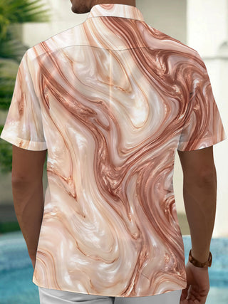 Adaychic Men's Printed Abstract Swirl Pattern Short Sleeve Shirt with Chest Pocket