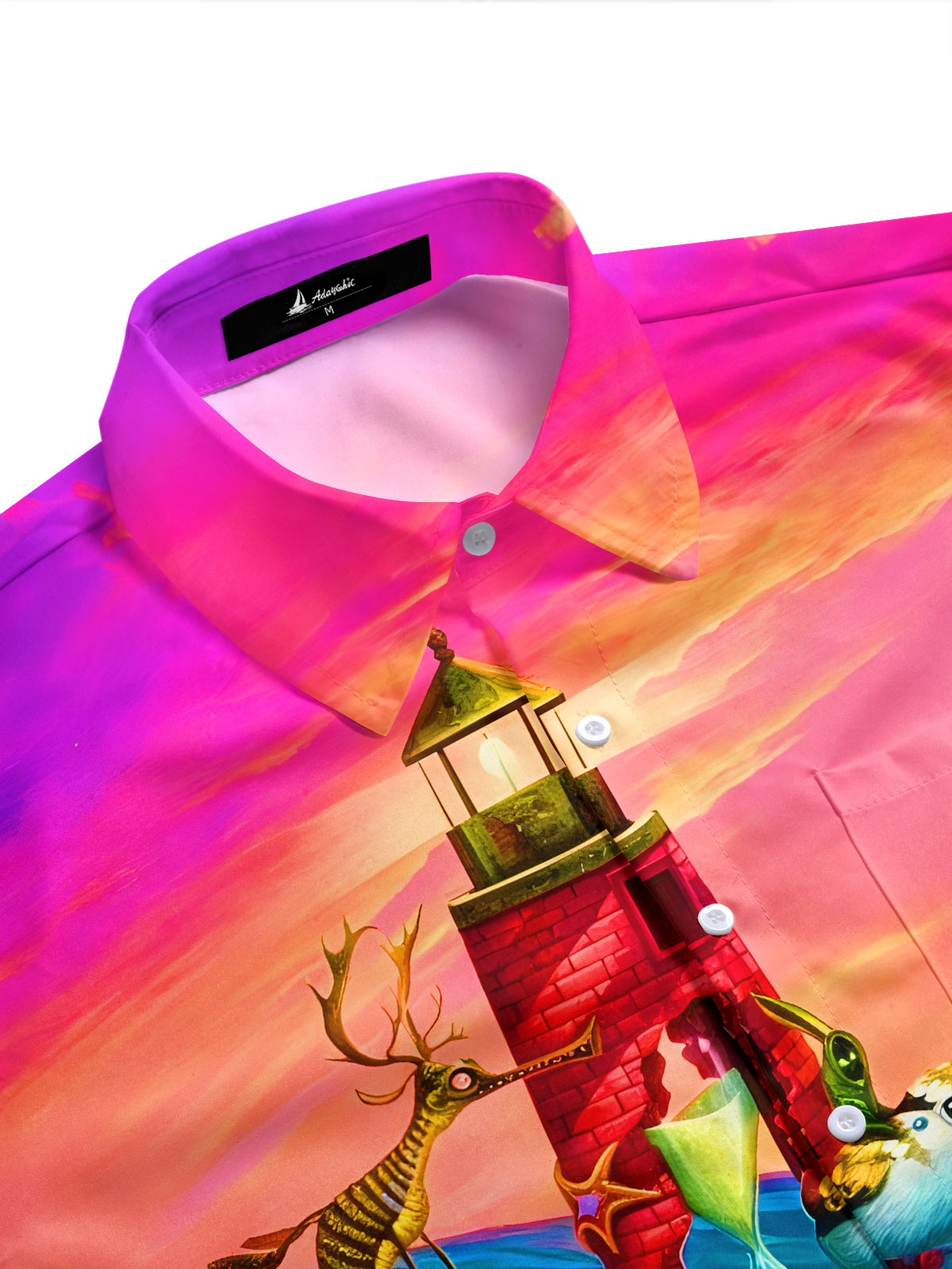 Men's multicolor Hawaiian short sleeve shirt with ocean turtle print side view