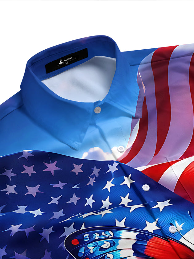 Independence American Flag Butterfly Men's Pocket Short Sleeve Shirts