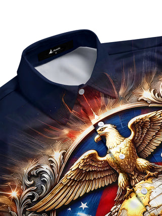 Men's patriotic eagle print short sleeve shirt side view