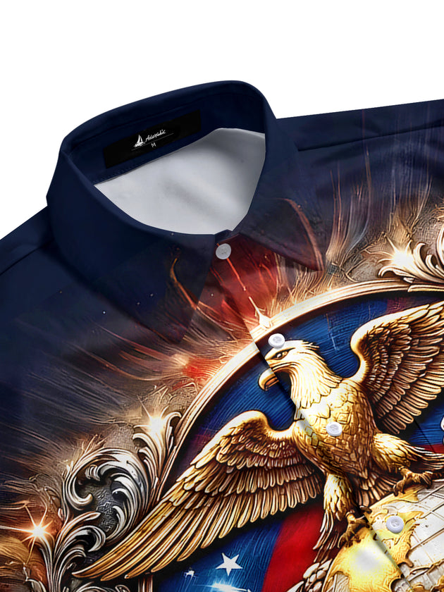 Men's patriotic eagle print short sleeve shirt side view