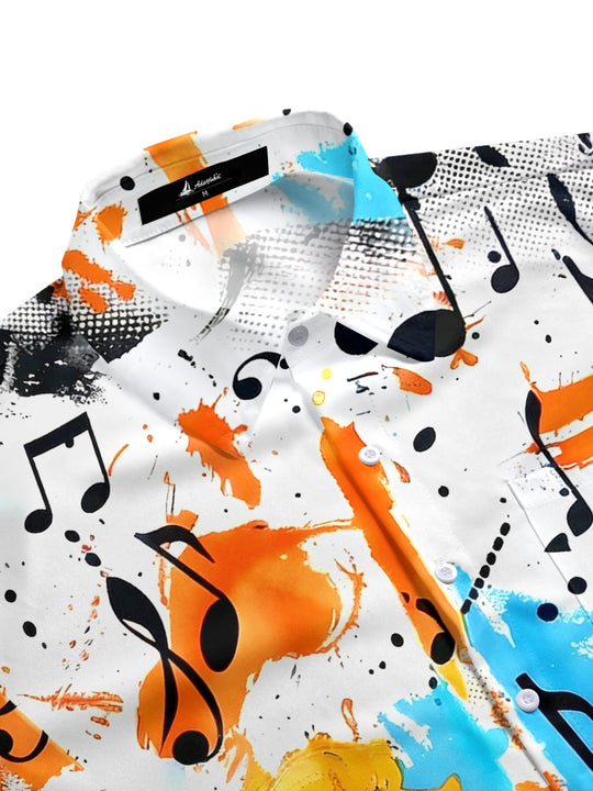 men's guitar print shirt side view
