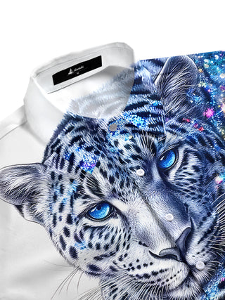 Men's animal cheetah pocket half sleeve shirt side view
