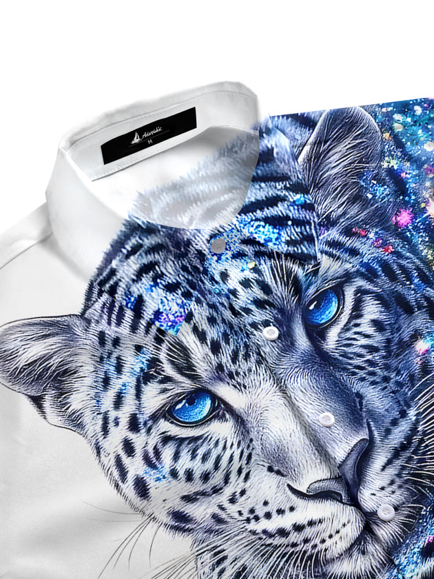 Men's animal cheetah pocket half sleeve shirt side view