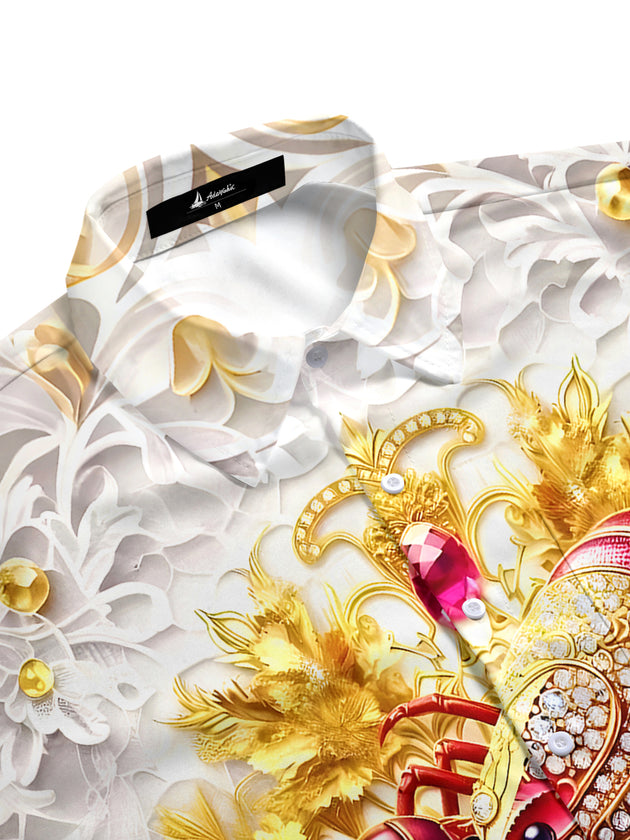 men's tropical ocean print short sleeve shirt side view