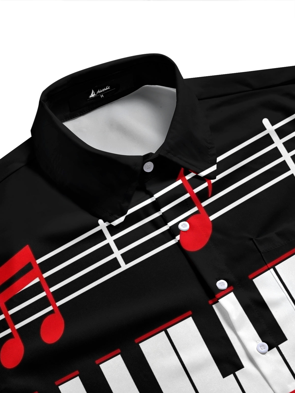 Adaychic Men's Graphic Piano Keyboard Print Short Sleeve Shirt with Chest Pocket