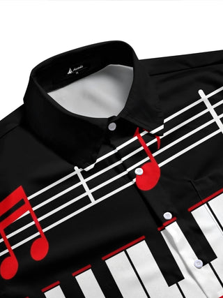 Adaychic Men's Graphic Piano Keyboard Print Short Sleeve Shirt with Chest Pocket