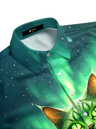 men's feline print shirt side view