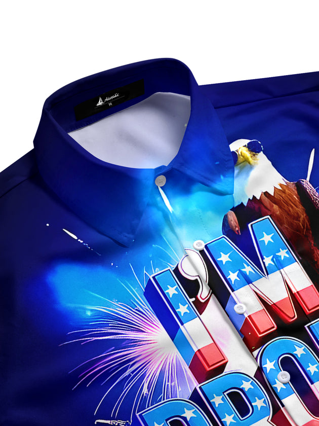 Men's short sleeve eagle print shirt side view
