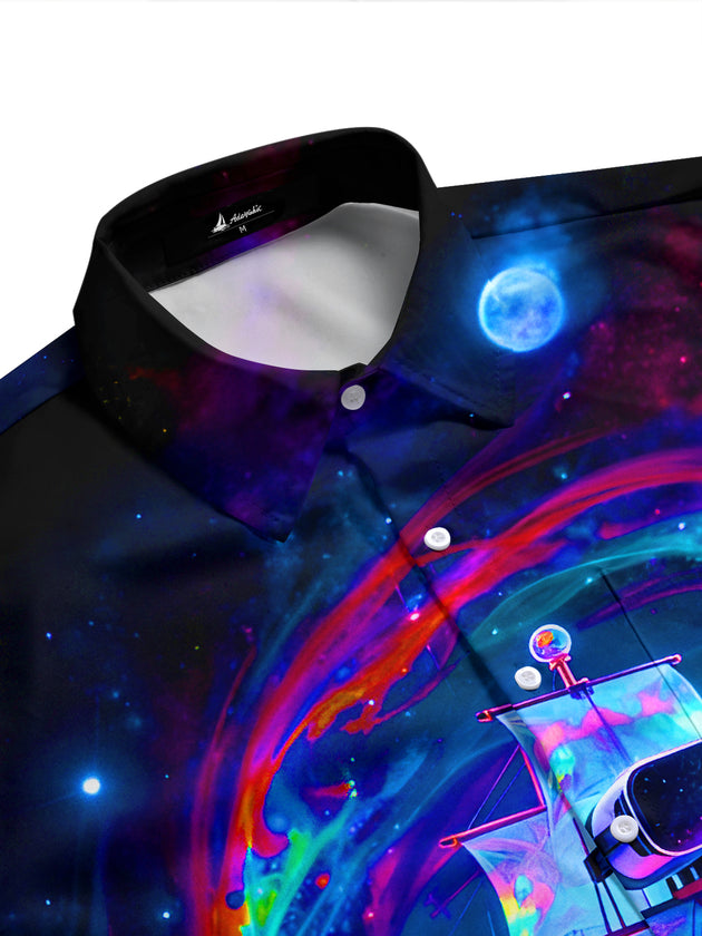 men's art print shirt side view