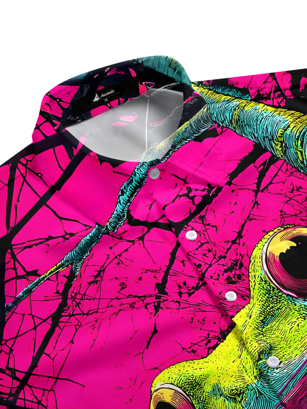 Men's funny frog tropical short sleeve shirt side view